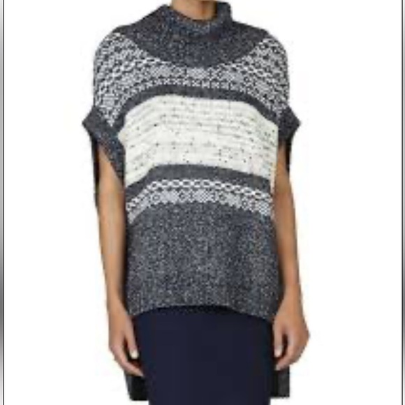 BCBGmaxazria Womens Sweater M/L Blue Wool Elinor Knit Cowl Neck Fair isle Hi-Low - Picture 1 of 12